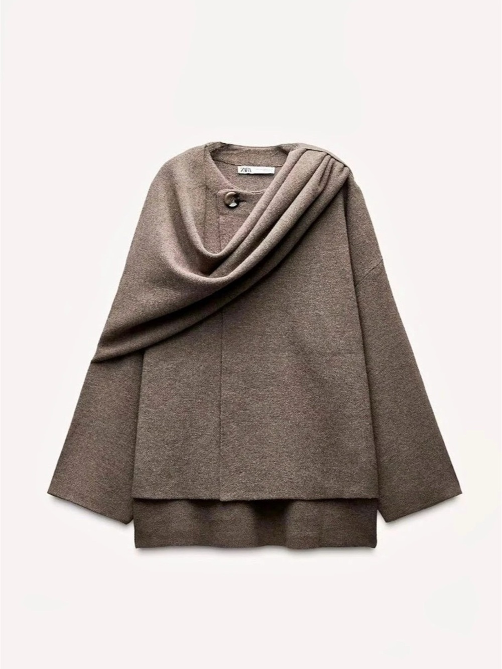 Zara Cape Coat in Taupe Brown with Scarf  Size S-M